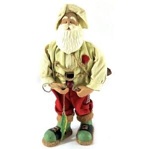 Handcrafted Fisherman Santa Figure w/ Basket & Fish – 10” Rustic Decor